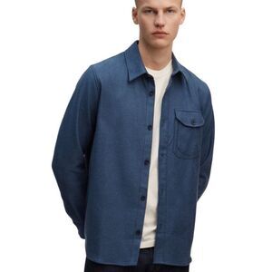 Denham Men's Burton P Overshirt Cotton Flannel Shirts Regular Fit Dark Blue SZ M